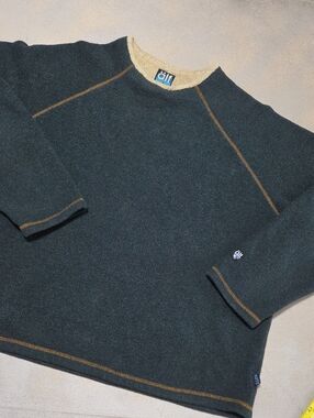 alf  Vintage Kuhl Dark Green Crewneck Sweater with Tan Contrast Trim